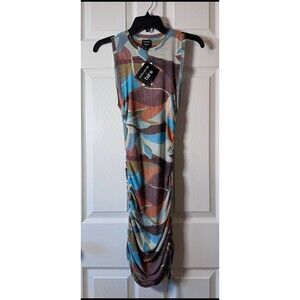 SOFIA RICHIE X Bar lll Tropical Print Scrunch Sexy Sleeveless Dress Size X-Small